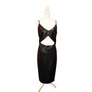 L'Agence Black Sequin Cutout Midi Dress Size 14 Polyester Evening Wear